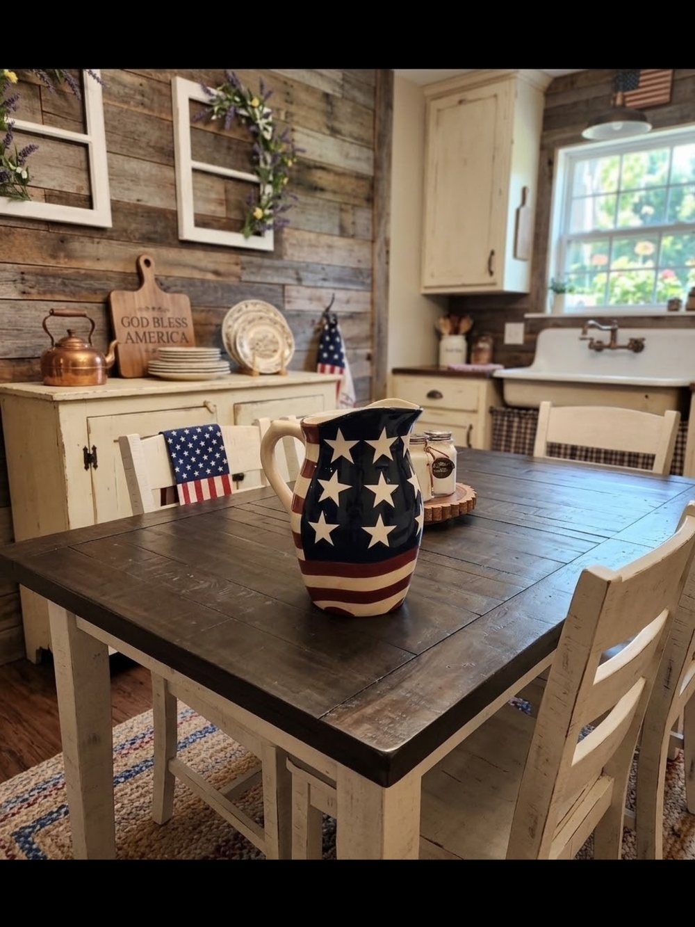 Patriotic American Flag Ceramic Pitcher – Stars & Stripes Decor
